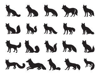 Obraz premium Set of fox silhouette vector illustration