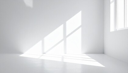 Fototapeta premium Empty white room with window light casting geometric shadows on wall and floor