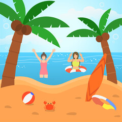 여름휴가 해변에서 수영복입고 물놀이하는 사람들 People in swimsuits on the beach for summer vacation