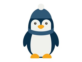 Obraz premium Adorable Cartoon Penguin Wearing Winter Hat and Scarf Perfect for Holiday Cards, Children's Books, and Cute Winter Designs