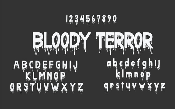 Horror Halloween Dripping Typeface, Dripping Blood Font Alphabet and Numbers Set