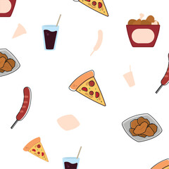 Pizza and drinks pattern. Vector