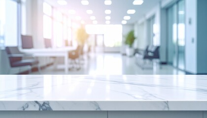 Marble countertop blurred office background product display modern workspace interior