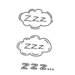 set of bed sleep snore sound bubble. Sleepy doodle hand drawn line icons.