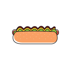 Hot dog with sauces on top. Vector