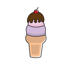 Ice cream cone with cherry. Vector