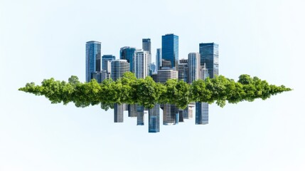 Fototapeta premium A stunning city skyline reflected in a lush green landscape