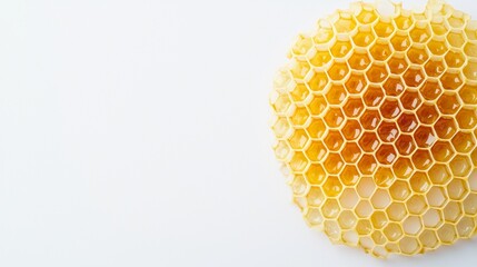Honeycomb featuring golden honey on a white background showcasing natural sweetness and texture