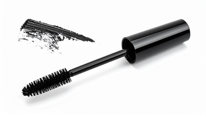 Black mascara brush isolated on white backdrop. Lash supply. Cosmetic product, make-up.