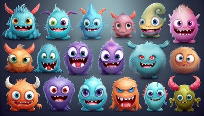 set of funny monsters
