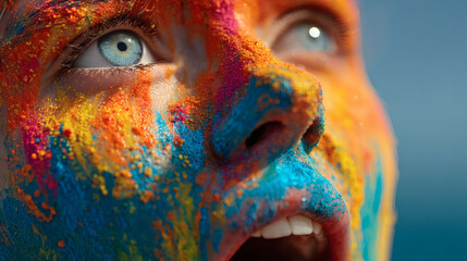 Obraz premium Vibrant colorful splash art event outdoor beach setting portrait photography energetic atmosphere