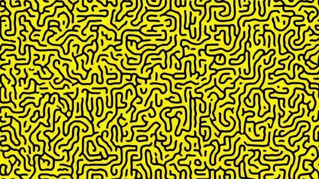 Geometric maze pattern, abstract geometric maze pattern with bold black lines on yellow background, seamless geometric maze pattern for backgrounds and design