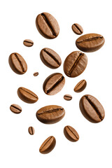Fresh coffee beans floating in air create dynamic and inviting scene, perfect for coffee lovers and enthusiasts