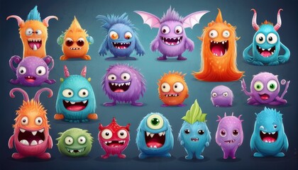 set of funny cartoon monsters