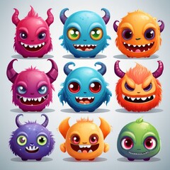set of funny cartoon monsters
