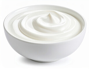 Smooth, creamy mayonnaise swirls in a white ceramic bowl