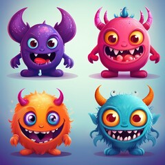 set of funny cartoon monsters