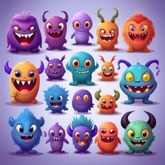 set of funny cartoon monsters