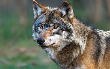 Majestic Gray Wolf Portrait in Forest Setting