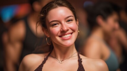 Energetic dance class smiles studio portrait vibrant mood close-up