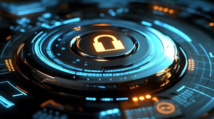 Digital interface displays a security lock icon.