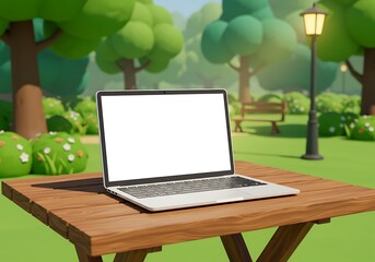 Laptop Computer Mockup, Outdoor Park Setting