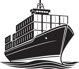 Fototapeta premium Black Silhouette Vector Illustration of a Container Cargo Ship ? Maritime Transport Icon for Global Shipping and Logistics