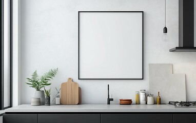 Modern Kitchen Mockup Blank Frame  Countertop