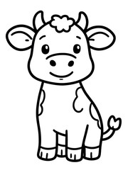 Fototapeta premium A charming illustration of a cartoon calf with a friendly demeanor. The cute bovine sits, exuding innocence and playful energy. coloring page
