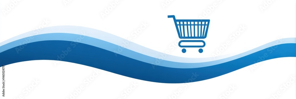 Poster icon of a shopping cart in clean blue and white wave design suitable for online retail or shopping a