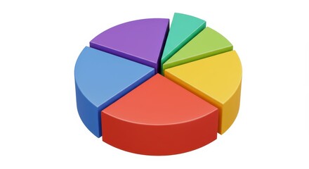 Obraz premium Colorful 3D Pie Chart Data Visualization - A vibrant 3D pie chart divided into six equal sections, each a different color, perfect for illustrating data proportions
