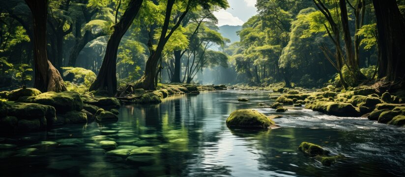 Stream in the rainforest of the New Zealand. Long exposure. - Powered by Adobe