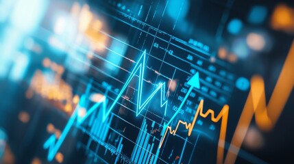 Fototapeta premium Financial market trends displayed on a digital screen with rising graphs and data points showcasing investment activities