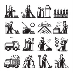 cleaning field elements vector clip art collection, simple editable line style