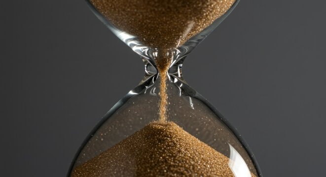 Hourglass with flowing sand depicting concept of time measurement and duration against a neutral background
