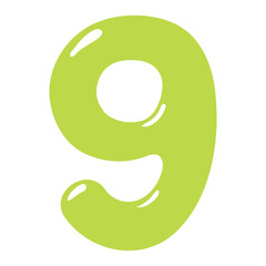 Number, figure 9 shaped balloon, rounded glossy design, isolated vector on transparent background. Hand drawn illustration. Holiday, party, celebration, anniversary, birthday card, banner element