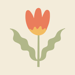 Tulip flower in soft pastel tones. Delicate, romantic and nostalgic hand drawn floral vector elements, perfect for vintage prints, garden decor, and cottage core designs.