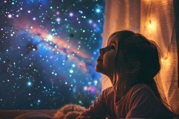 Little girl gazing at the stars in wonder