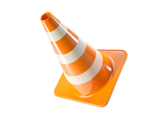 Orange 3d traffic cone with white stripes isolated on white background PNG