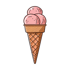 Cherry ice cream design. Fresh ice cream graphic print design for t shirt, apparel, posters, background and others. Retro ice cream hand drawn vector art, Enjoy summer with sweet ice cream.
