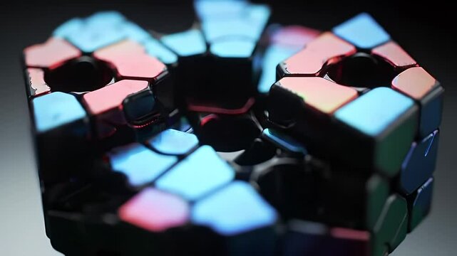 Rotating Abstract Iridescent Geometric Object Close-up