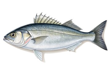 Fototapeta premium Detailed illustration of a silver fish with scales and fins on a white background
