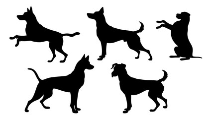 set of dog different pose silhouette vector