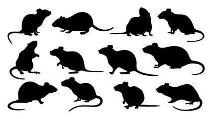 set of rats silhouette vector on tranparent background