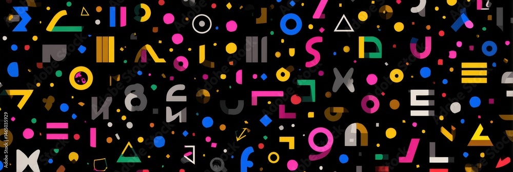 Poster Dynamic Typographic Tools Pattern Creating an Engaging Visual Experience With Vibrant Colors and Shapes Across a Dark Background Generative AI
