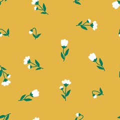 Cute floral seamless pattern with flowers and branches. Wildflower vector illustration in spring or summer. Elegant template for fabric, wallpaper, stationery, wrapping, card, and phone cases.
