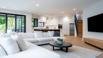 Fototapeta premium Modern and Minimalist Living Room with Bright Natural Light and Open Layout