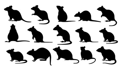 set of rats silhouette vector on tranparent background
