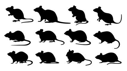 set of rats silhouette vector on tranparent background
