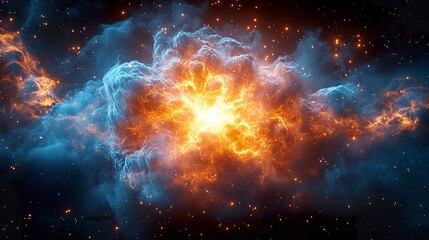 Fototapeta premium Colorful interstellar cloud explosion with radiant energy core and dreamy starfield 